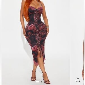 Fashion Nova Black and Red Floral Dress